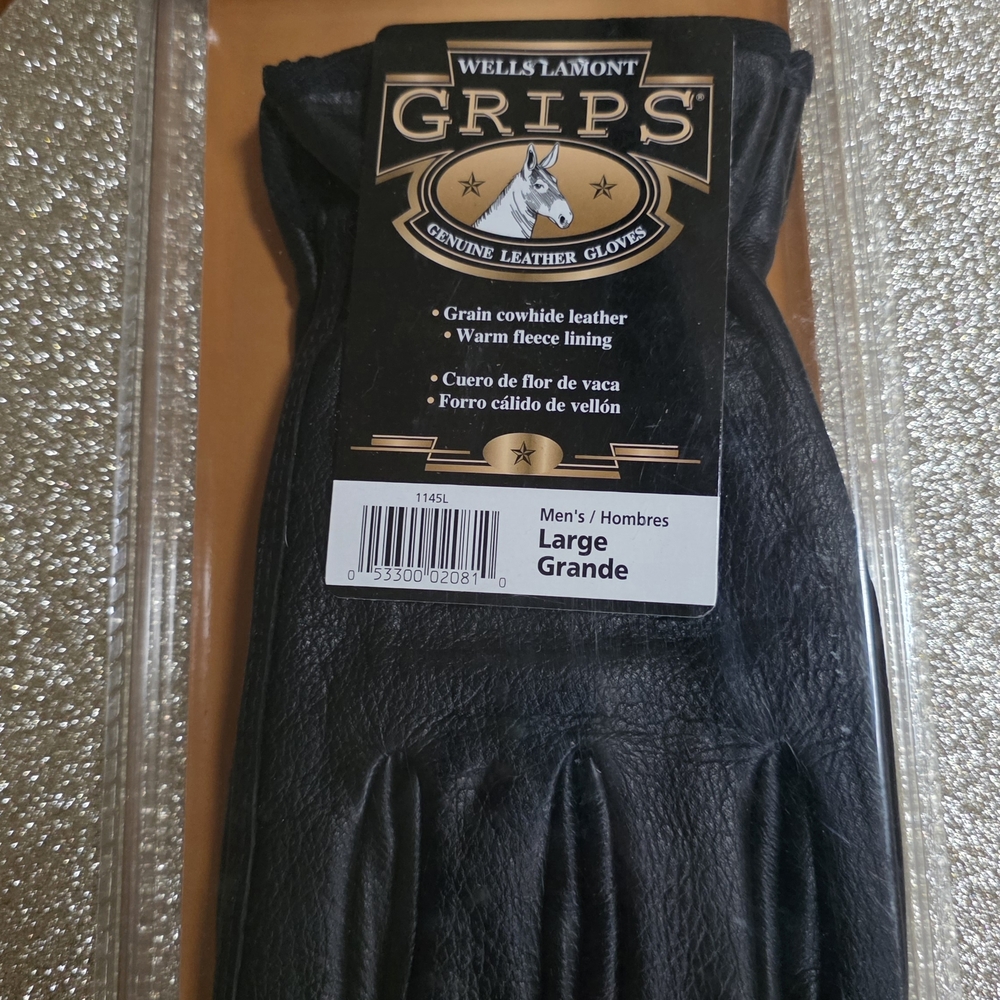 Wells Lamont Grips Black Leather Men's Gloves